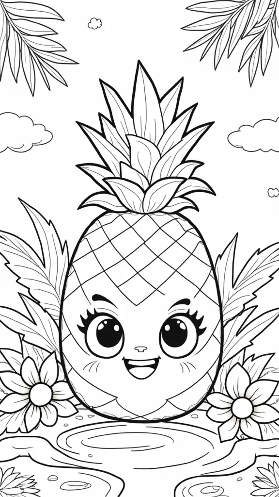 coloriage d’ananas mignon